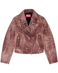 DIESEL - Lunatic Crackled Biker Leather Jacket - Lyst