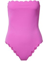 Marysia Swim - Bandeau Seersucker One-Piece Swimsuit With Scalloped Trim - Lyst