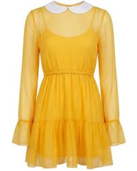 Gucci - Ruffled Chiffon Dress With Peter-Pan Collar And Button Fastening - Lyst