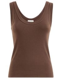 Brunello Cucinelli - Stretch Cotton Ribbed Jersey Top With Monili - Lyst