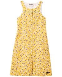 Miu Miu - Cotton Poplin Floral Midi Dress - Lyst