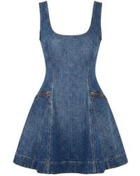 Self-Portrait - Denim Flared Mini Dress - Lyst