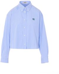 Miu Miu - Logo-Embroidered Striped Shirt - Lyst