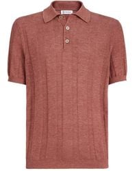 Brunello Cucinelli - Linen-Cotton Rib-Knit Polo Sweater - Lyst