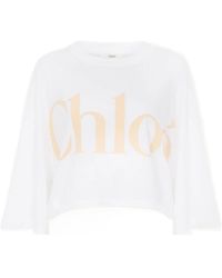 Chloé - Chloé Logo Printed Oversized Cropped T-Shirt - Lyst