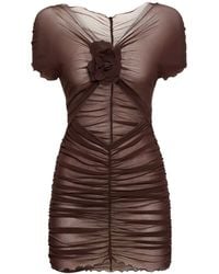 Philosophy Di Lorenzo Serafini - Ruched Mini Dress With Floral Detail And Sheer Overlay - Lyst