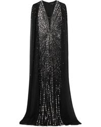 Jenny Packham - Cape-Effect Embellished Chiffon Gown - Lyst