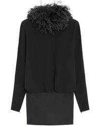 Valentino - Feather-Trim Silk-Georgette Mini Dress - Lyst