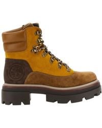 Tory Burch - Logo Embossed Lace-Up Boots - Lyst
