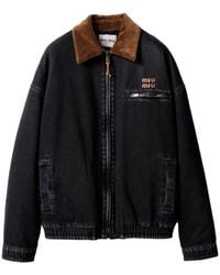 Miu Miu - Logo-Patch Zipped Denim Padded Jacket - Lyst