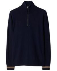 Burberry - Icon Stripe Trim Wool Half-Zip Sweater - Lyst