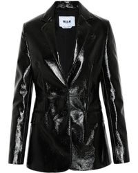 MSGM - Faux-Leather Single-Breasted Blazer - Lyst