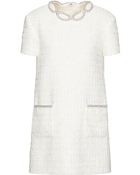 Valentino - Embroidered Tweed Short Dress - Lyst
