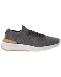 Brunello Cucinelli - Cotton Knit And Semi-Polished Calfskin Runners - Lyst
