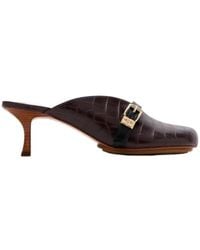 Ganni - Buckle-Detailed Emboosed Heeled Sandals - Lyst