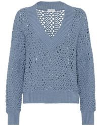 Brunello Cucinelli - V-Neck Mesh Knit Jumper - Lyst