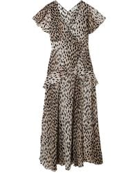 RIXO London - Evie Ruffled Leopard-Print Silk-Chiffon Midi Dress - Lyst