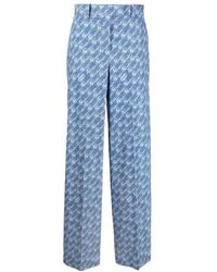 ボトムスその他 FENDI Blue silk trousers with patchwork print Pants Silk Multicolor | Fendi