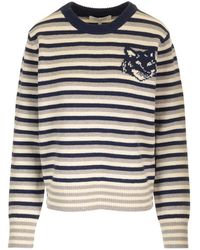 Maison Kitsuné - Maison Kitsuné Fox Head Intarsia Striped Regular Jumper - Lyst