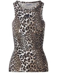Ganni - Animal-Print Sleeveless Top - Lyst