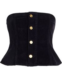 Ganni - Solid Color Corduroy Off-Shoulder Top - Lyst