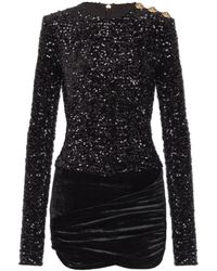 Balmain - Short Draped Dress With Sequins And Velvet - Lyst