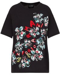 Emporio Armani - Round-Necked Flower T-Shirt - Lyst