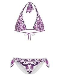 Dolce & Gabbana - Majolica Print Padded Triangle Bikini Swimsuit - Lyst