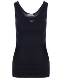 Prada - Logo Plaque Sleeveless Tank Top - Lyst
