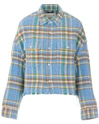 R13 - Check Pattern Cropped Fringed Work Shirt - Lyst