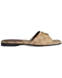 Gucci - Gg Logo Slide Flat Sandals - Lyst