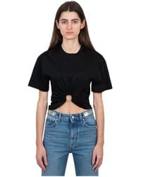 Rabanne - Rabanne Pierced Cutout Cropped T-Shirt - Lyst