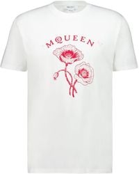 McQueen - Logo Flower Printed Crewneck T-Shirt - Lyst