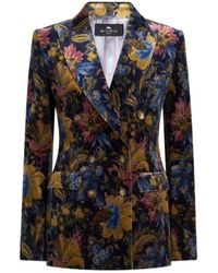 Etro - Double-Breasted Cotton Velvet Jacket With Floral Overprint - Lyst