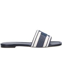 Tory Burch - Logo Plaque Striped Slides - Lyst