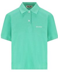 Miu Miu - Logo Piqué Polo T-Shirt - Lyst