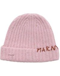 Marni - Logo Embroidered Ribbed Beanie - Lyst