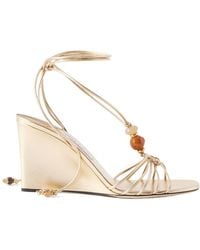 Jimmy Choo - Lova 85 Embellished Metallic Leather Wedge Sandals - Lyst