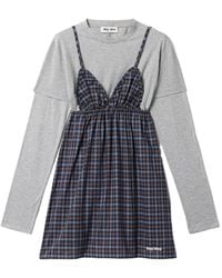 Miu Miu - Plaid And Jersey Mini-Dress - Lyst