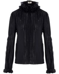 Saint Laurent - Ruffle-Collar Striped Shirt - Lyst