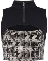 Balmain - Monogrammed Jersey Crop Top - Lyst