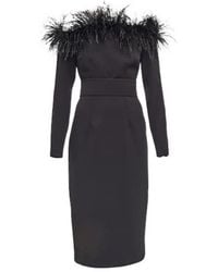 Safiyaa - Feather-Trimmed Midi Dress - Lyst