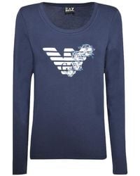 EA7 - T-Shirt With Round Neck And Long Sleeves - Lyst