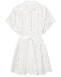 Norma Kamali - Belted Broderie Anglaise Cotton Mini Dress - Lyst