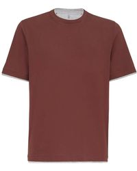 Brunello Cucinelli - Cotton Jersey Crew Neck T-Shirt With Faux-Layering - Lyst