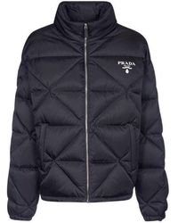 Prada - Logo Printed Zip-Up Quilted Jacket - Lyst