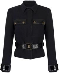 Elisabetta Franchi - Patent-Trimmed Belted Jacket - Lyst