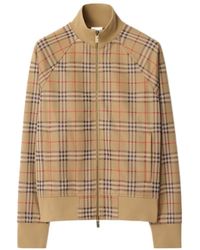 Burberry - Check Printed Zipped Bomber Jacket - Lyst