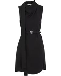 Fendi - Only One Size Belted Waist Sleeveless Cady Dress - Lyst