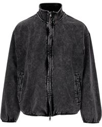 DIESEL - Washed Charcoal Cotton Denim Bomber Jacket - Lyst